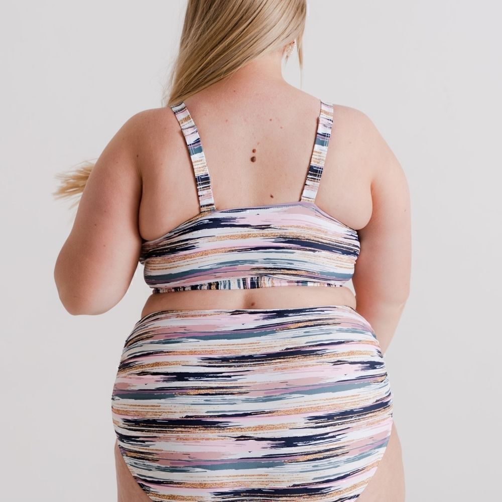 Athletic Bikini Swimsuit Top Small Adjustable Stripes - Picture 10 of 15